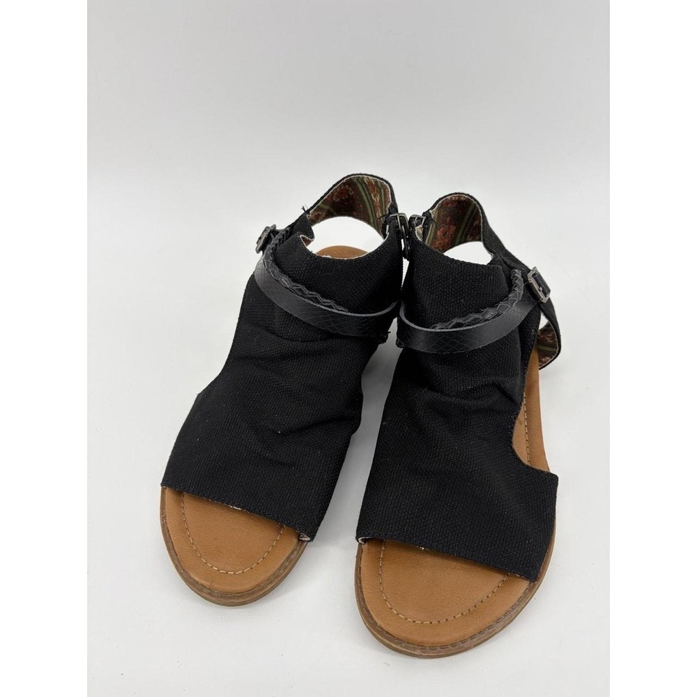 Blowfish Malibu Sandals, Black Ankle Strap Flats Slingback Casual Fabric, Sz 8.5